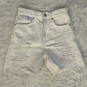 Zara White Jean Shorts, distressed and ripped, size 2.